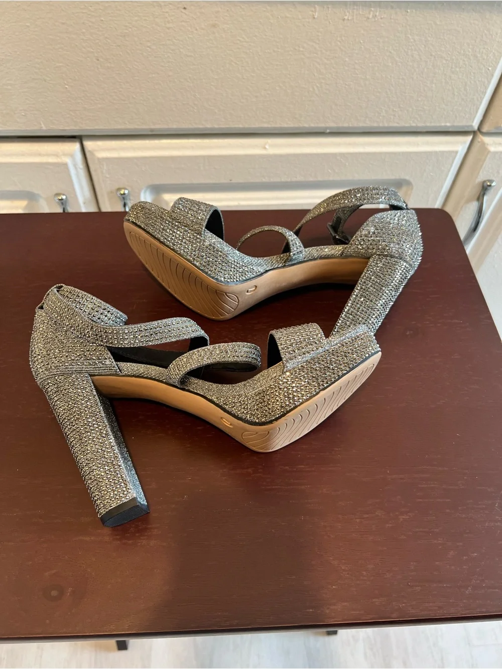 Limelight Women's Lainey Sparkle Platform Block Heel Pewter Sandals Size 7